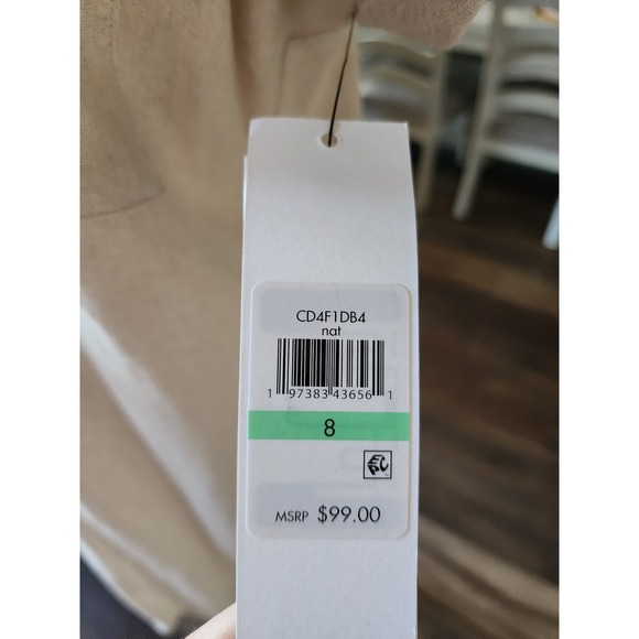 NWT Calvin Klein Linen Blend Shirt Dress Tan Size 8 Button Front Pocketed Casual - Picture 6 of 11